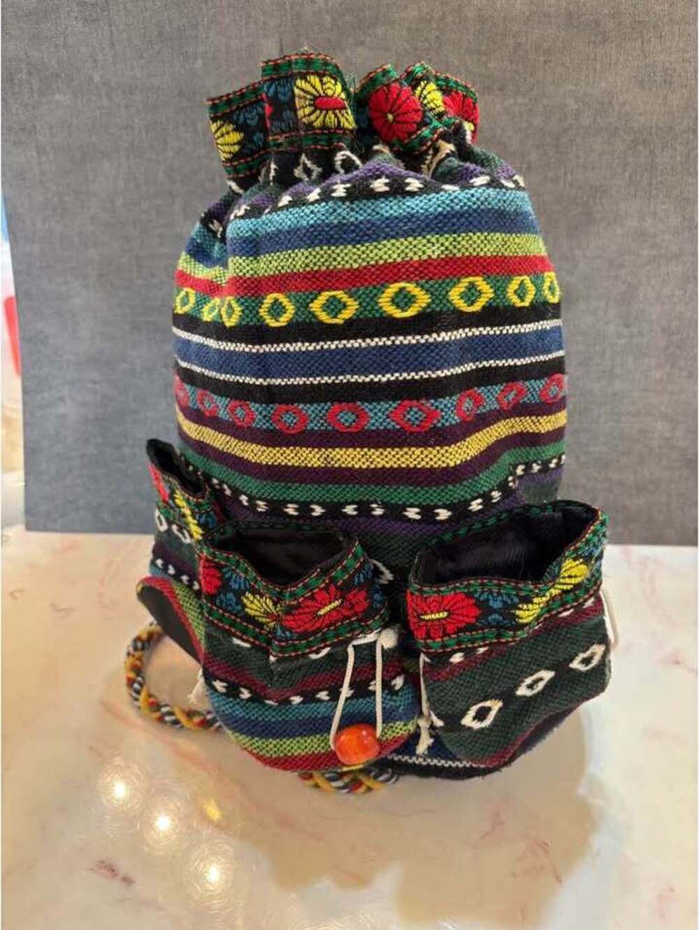 Knitted drawstring backpack